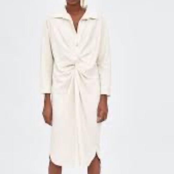 Zara Dresses & Skirts - Zara Cream Knot Front Long Sleeve Dress